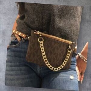 Michael Kors Signature Logo Fanny Pack Belt Bag Wallet Brown